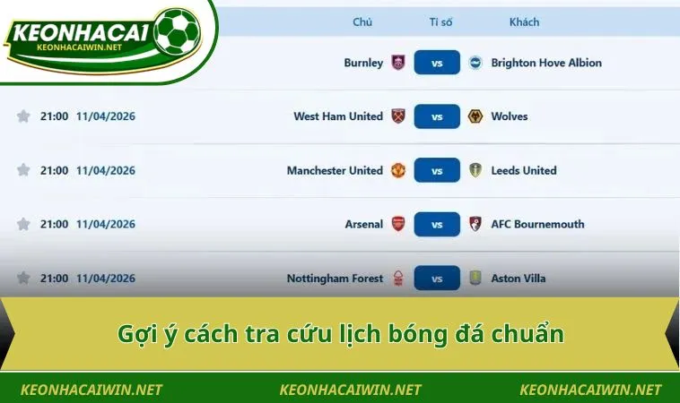 Gợi ý cách tra cứu lịch bóng đá chuẩn