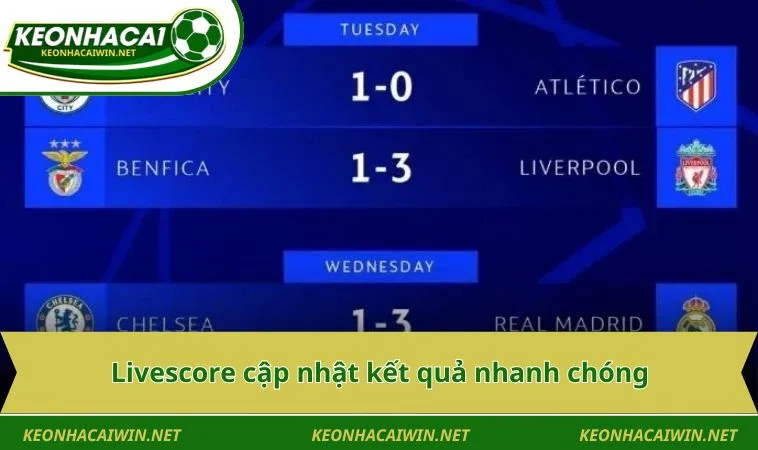 livescore cap nhat ket qua nhanh chong Livescore cập nhật kết quả nhanh chóng